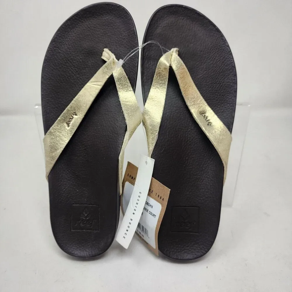 Reef Sandals Womens Size 6 Gold Cushion Bounce Court Flip Flops Comfort Summer